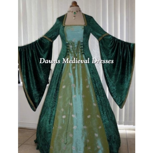 Renaissance Green Taffeta & Gold Wedding Dress